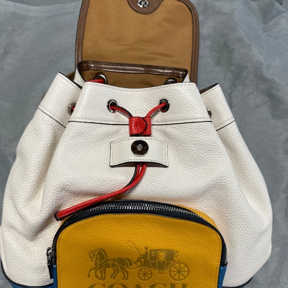 Coach Drawstring Backpack Cream, Blue and Orange